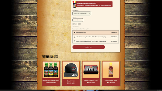 A picture of Claude's Sauces website showing the checkout page.