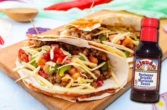 Shredded beef tostadas with Claude's BBQ Brisket Marinade